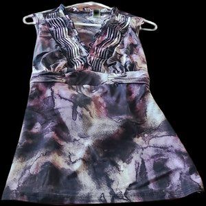 CACAMA VINTAGE WOMEN'S SOFT MULTICOLOR BROWN HUES TIE IN BACK BLOUSE